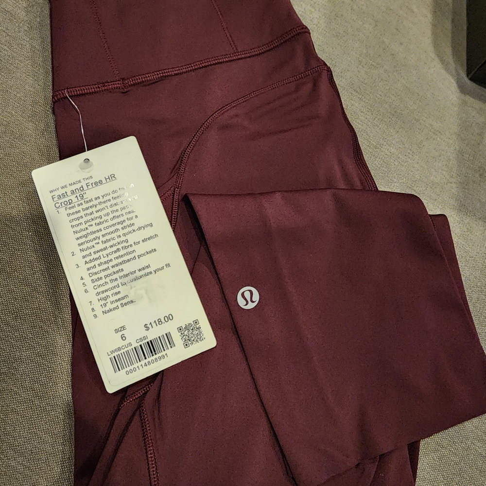 lululemon Fast And Free Dark Red Cropped Pants